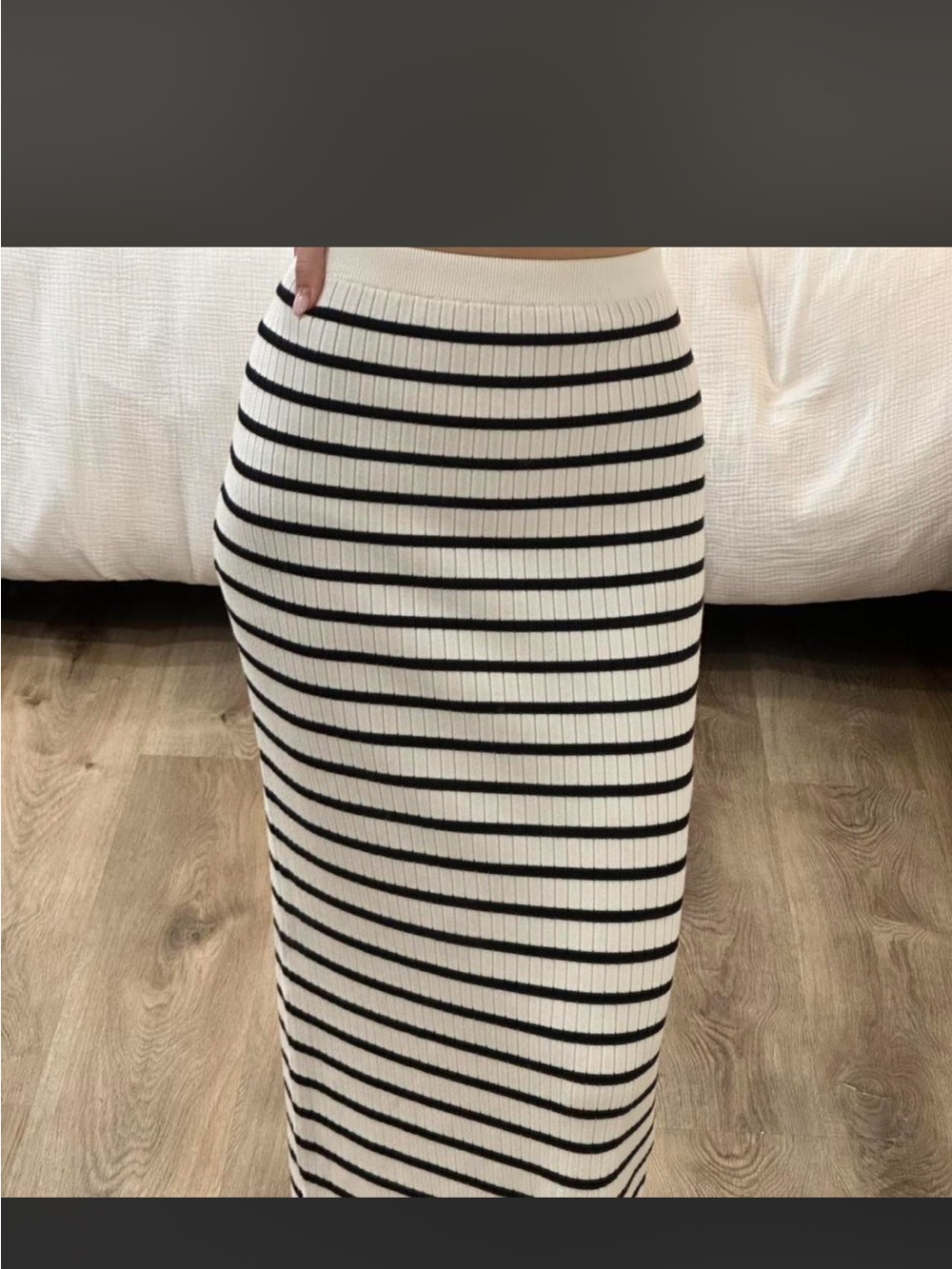 Freshman Black & White Ribbed Striped Midi Skirt